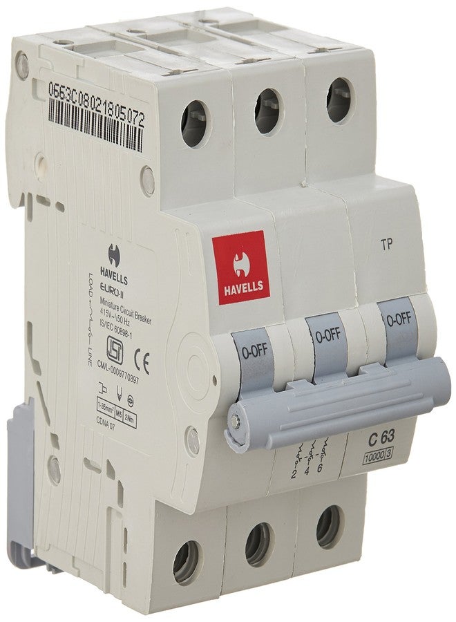 Havells DHMGCTPF063 PVC Plastic 63A MCB TP C Curve (White)